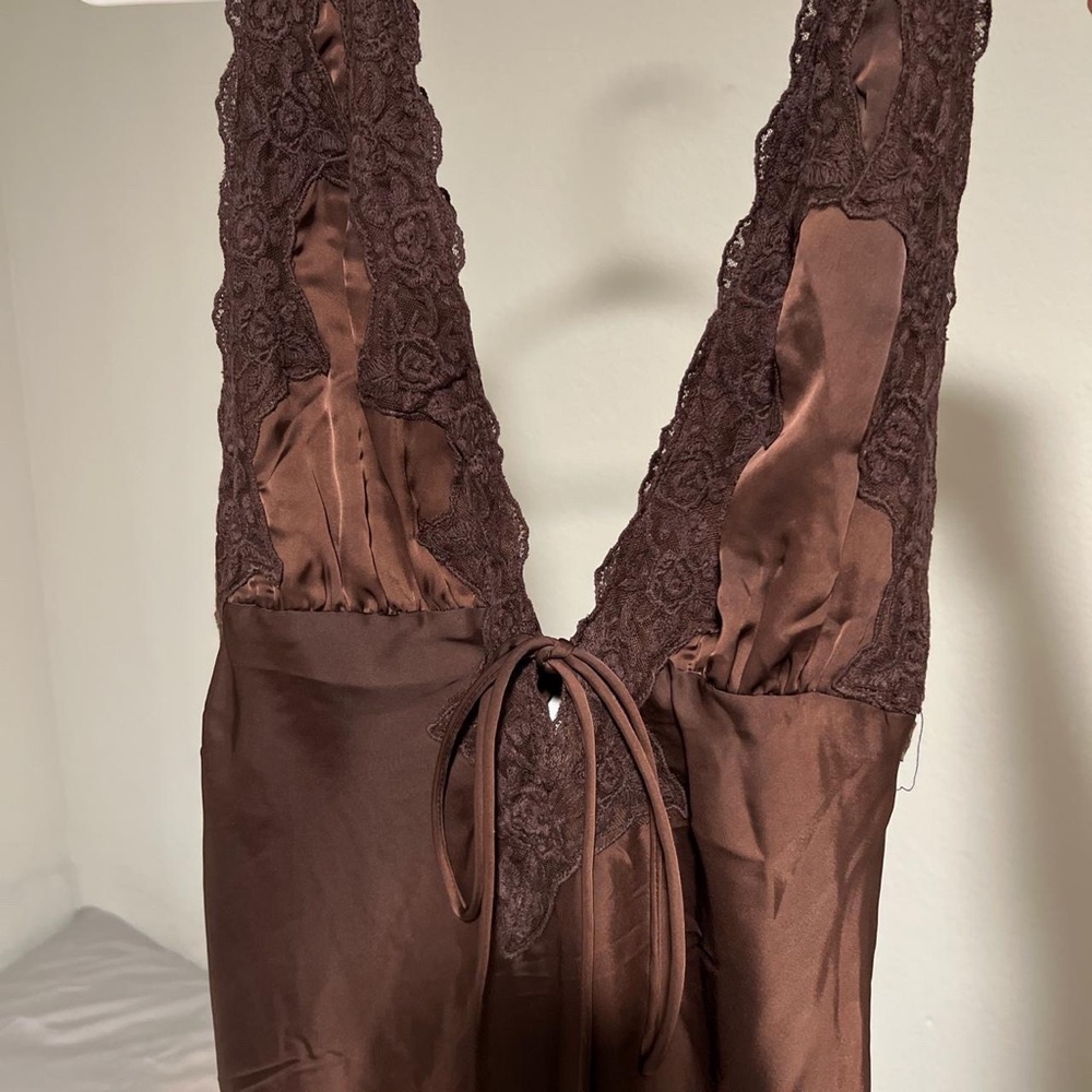Rumored satin lace maxi slip dress